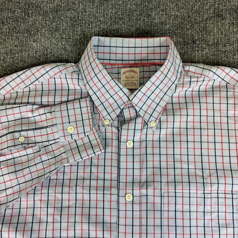 Brooks Brothers Mens Large Supima Cotton Plaid Non Iron Button Down Shirt